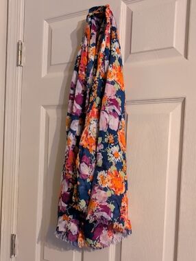 Aeropostale Floral Multicolor Lightweight Scarf - Navy, Purple, Orange, Pink